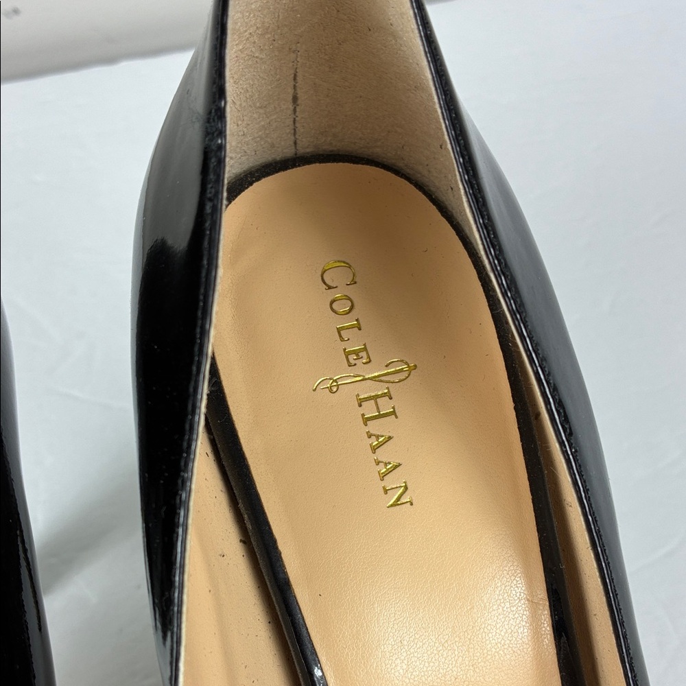 Cole Haan Black Patent Peep-Toe Heels Nike Colab 9B Classic Pumps Work Party - Picture 4 of 9